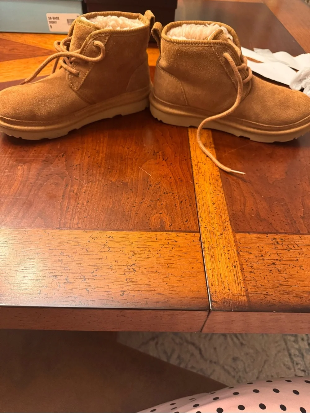 UGG Neumel Chukka Suede Lace-Up Winter Boots in Chestnut - size 4